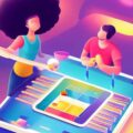 Actualité ludique - Revue hebdo - Un couple jouant à des jeux de société, Vector art