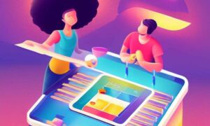Actualité ludique - Revue hebdo - Un couple jouant à des jeux de société, Vector art