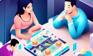 Actualité ludique - Revue hebdo - Un goupe jouant à des jeux de société, Vector art