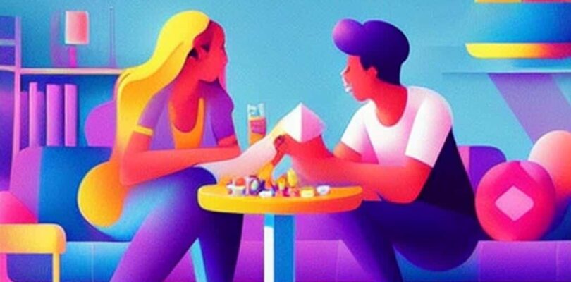 Actualité ludique - Revue hebdo - Un couple joue à un jeu de société, Vector art.